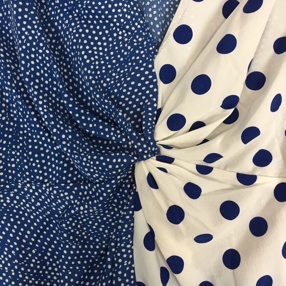 Shein Curve Polkadot Blouse 0XL Polyester Blue Twist Front Long Sleeve Shirt - Picture 4 of 12